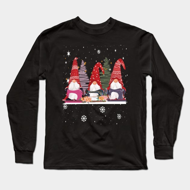 Sewing gnomes three quilting gnomes christmas gift Long Sleeve T-Shirt by DODG99